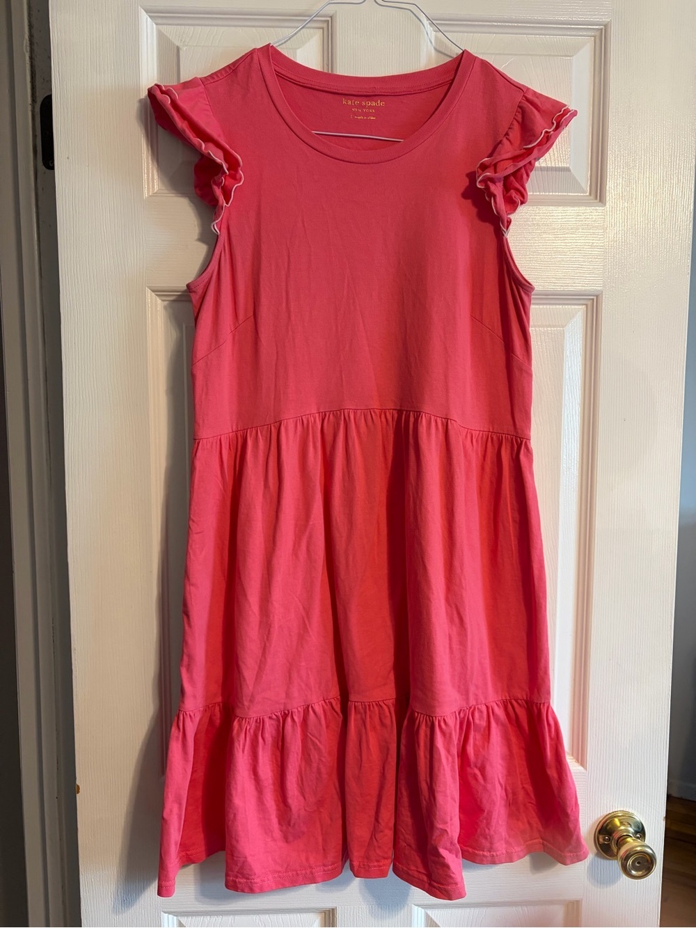 Kate Spade Pink Trapeze Knit Dress Ruffle Sleeve Tiered Cotton K7675 🚨Flaw🚨